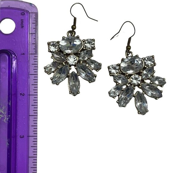 HANDMADE Clear/White Rhinestone Statement Dangle Earrings - Picture 3 of 5